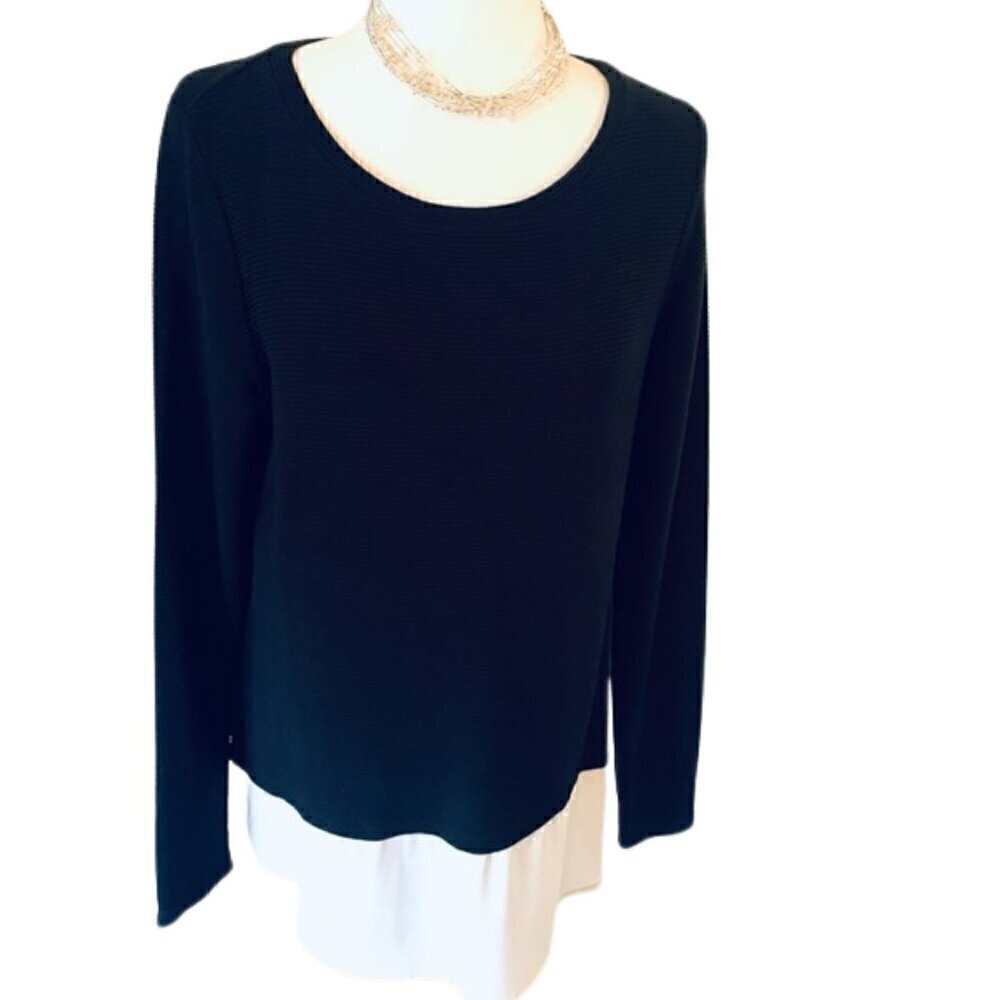 WHBM Women's Faux Layered Sweater | Long Sleeves | Black & White | Size Large